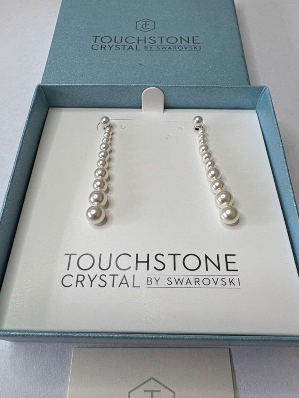 Touchstone Crystal White Pearl Linear Drop Earrings - Picture 2 of 5